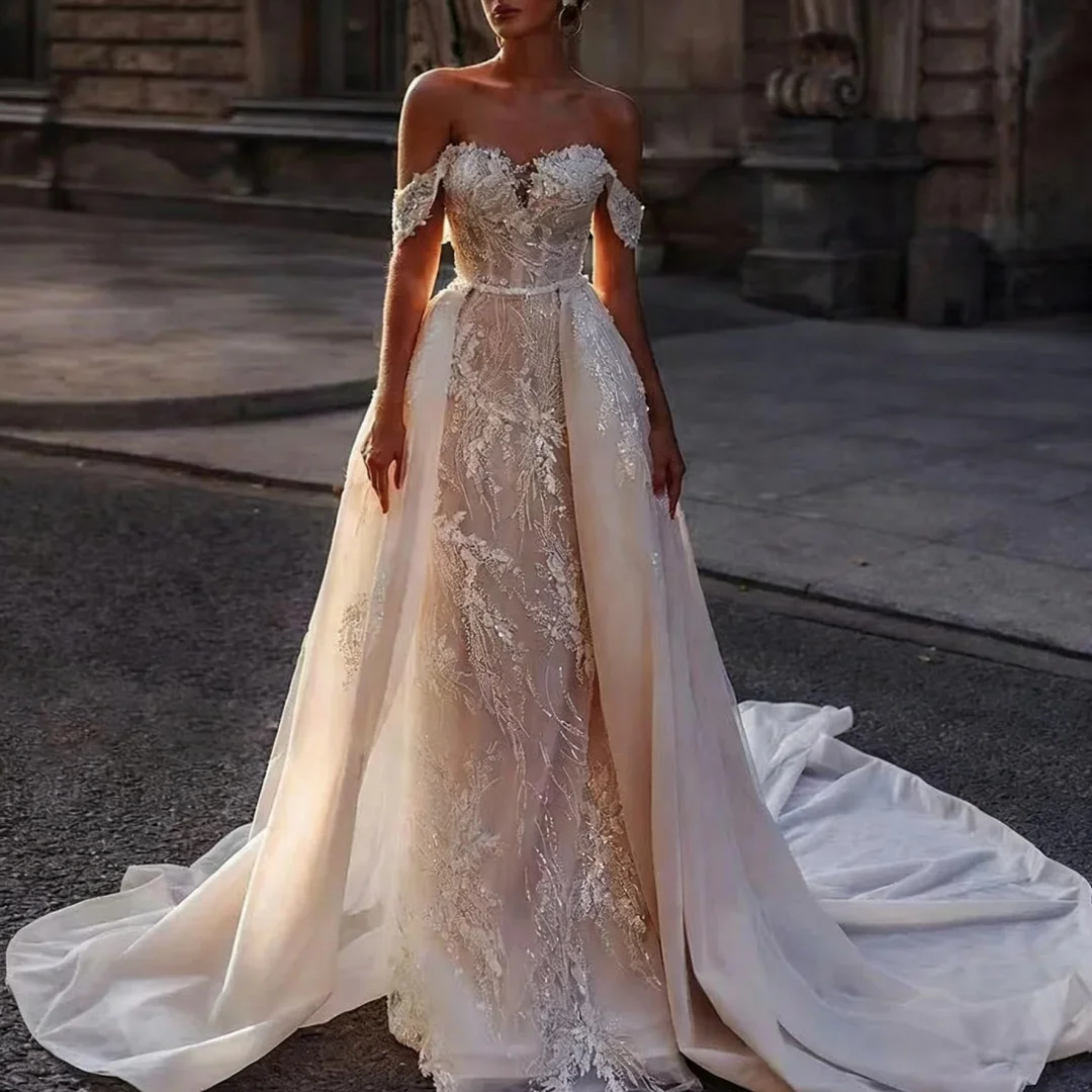 

Customized Sexy Mermaid Wedding Gowns Sequin Lace Appliques Lvory Corset Bride Dress Formal Bride Porm Party Gowns