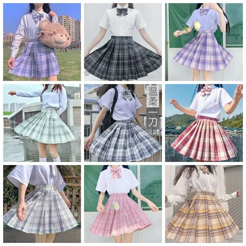 School Girls Uniform Pleated Skirts Japanese School Uniform High Waist A-line Plaid Skirt Sexy JK Uniforms For Woman Full Set