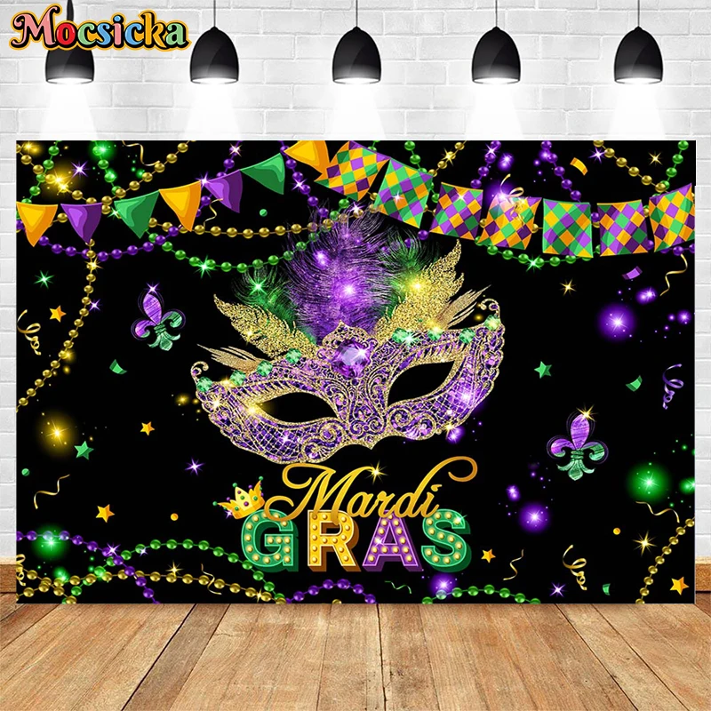 Mocsicka Masquerade Background Photography Balloons Feather Glitter Bokeh Mask Photo Happy Birthday Cake Table Background Props