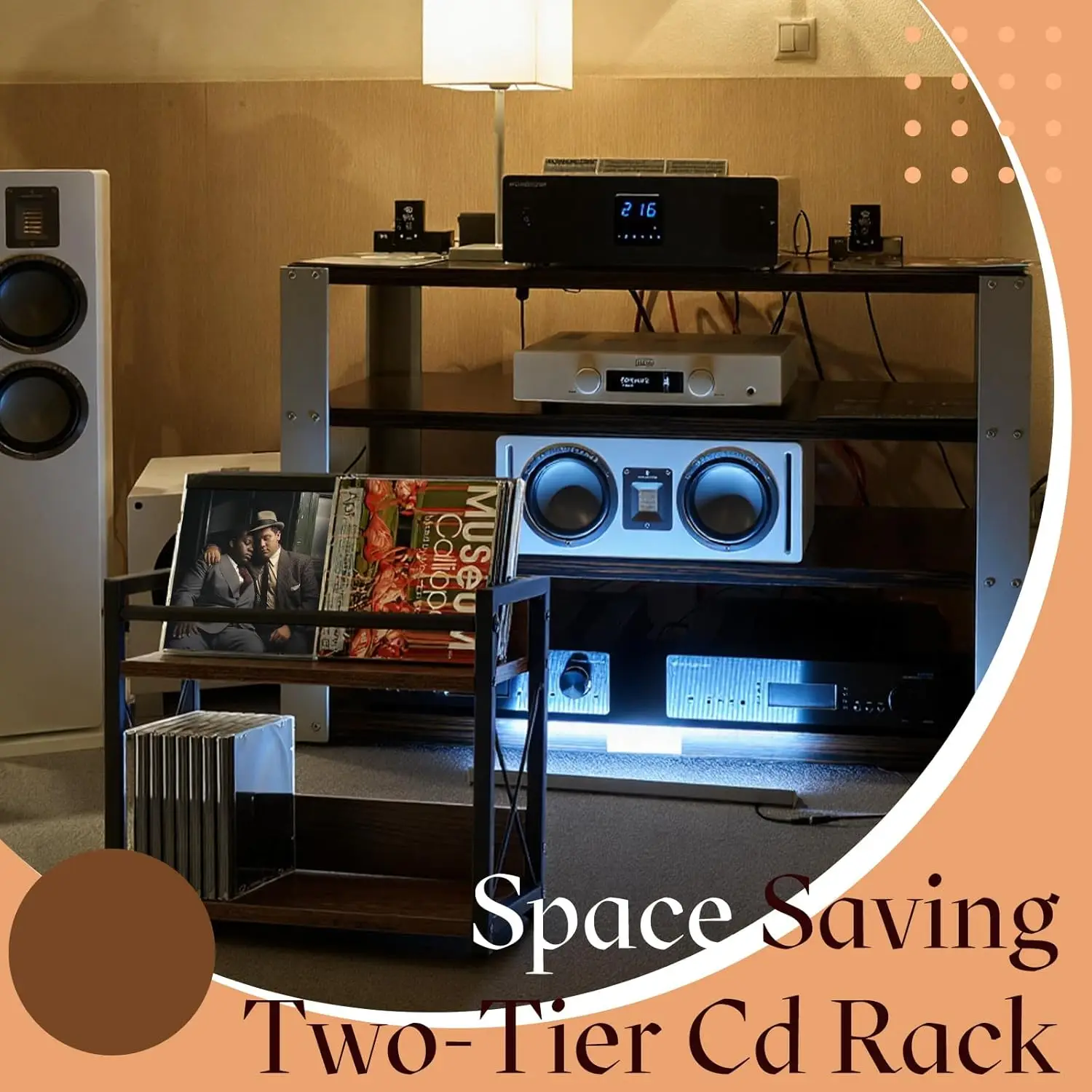 2-tier CD Storage Holder CD Storage Shelf for Display Countertop Wooden DVD Rack with Display Top Shelf Organizer for Home Offic