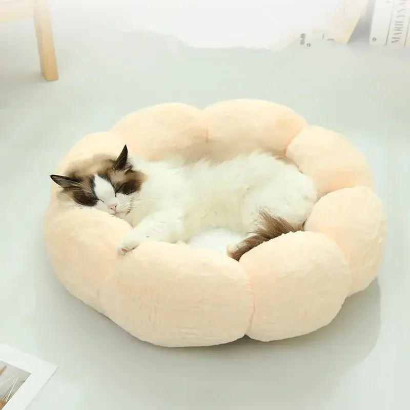 New Pet Round Flower Nest Cat Winter Warm Plush Cat Nest Four Seasons Universal Dog Mat for Small Dog Pet Supplies Accessories