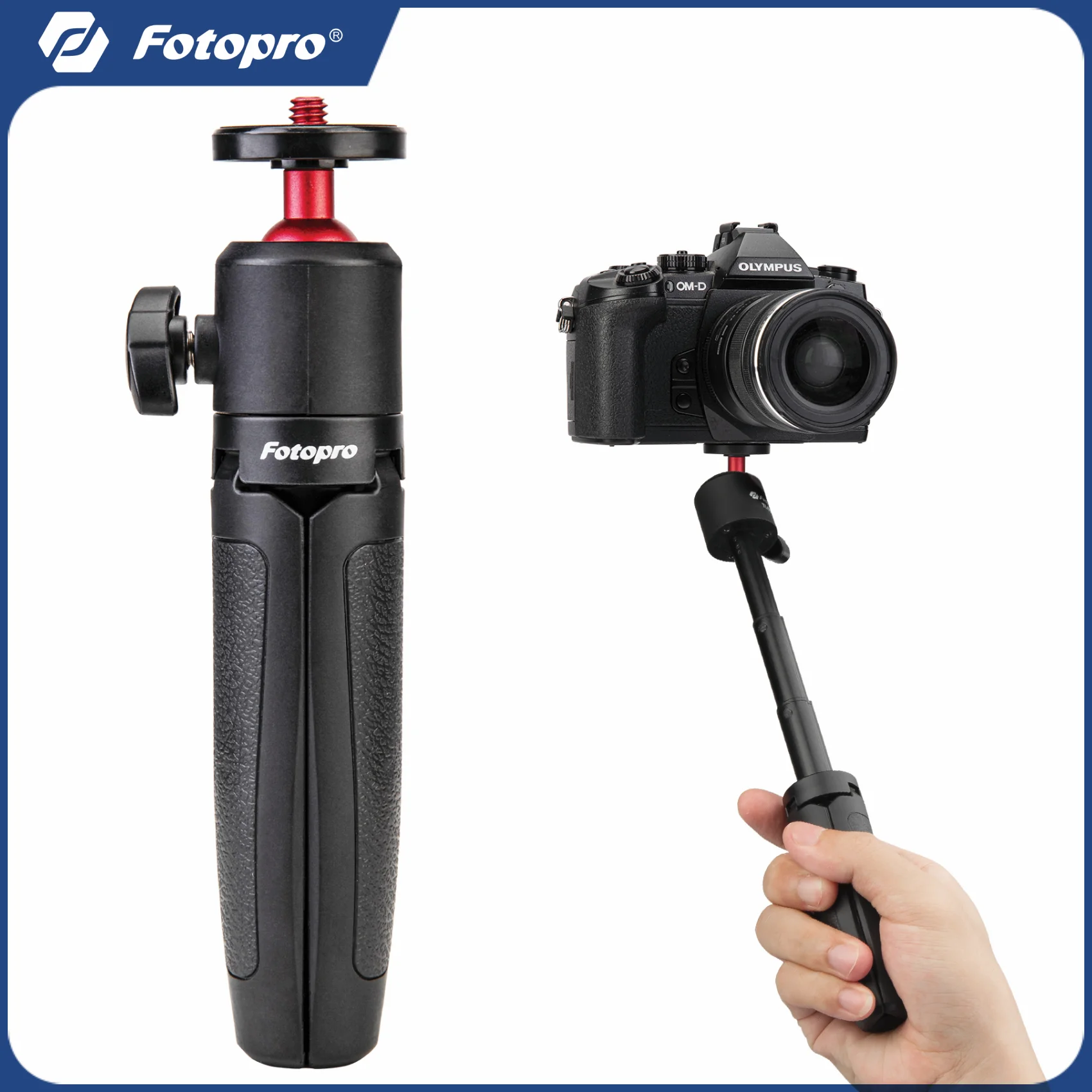 

Fotopro TL601 Extendable Mini Camera Tripod 360° Rotating Ball Head Portable Tabletop Tripod Selfie Stick for iPhone