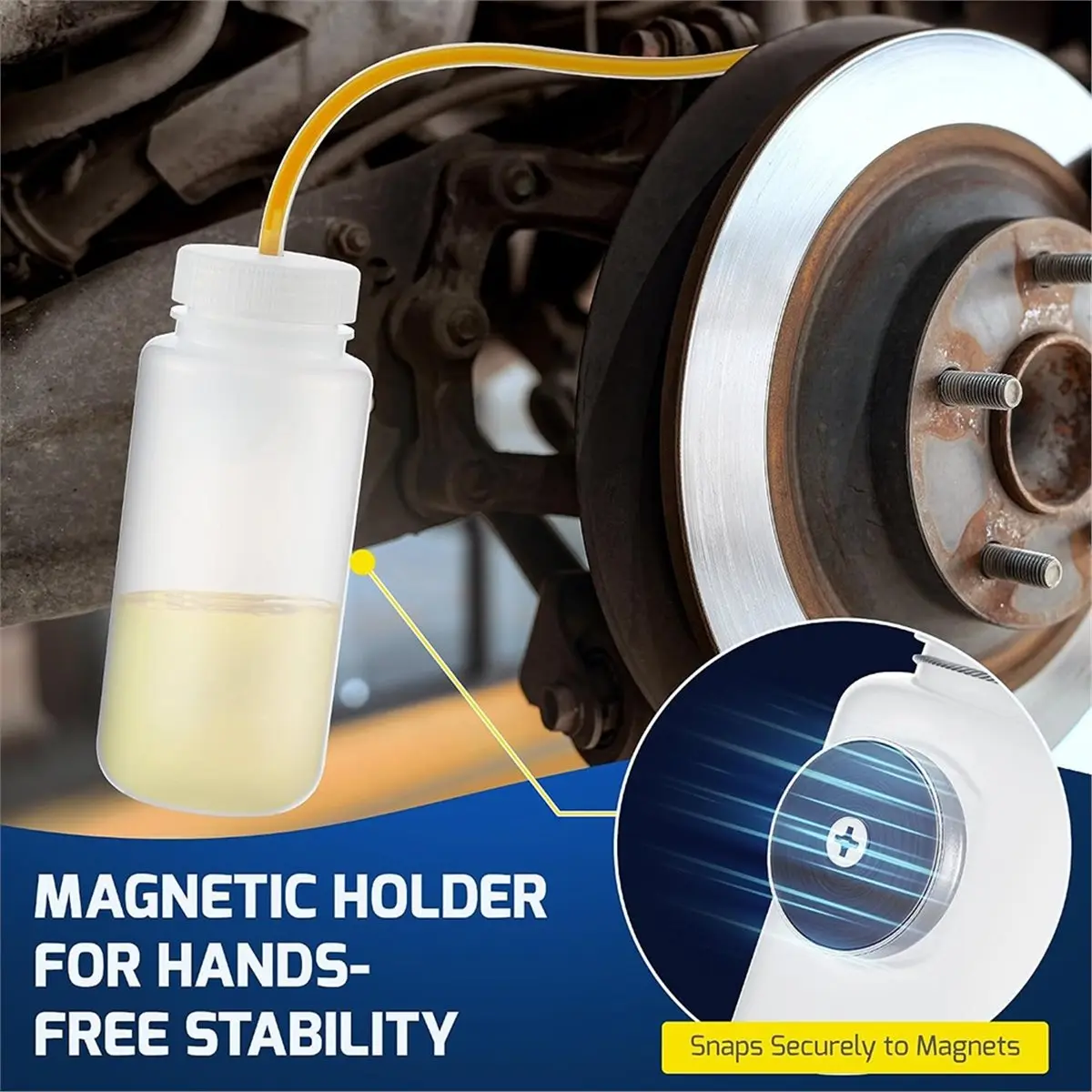 16oz Brake Fluid Bleeder Kit with One-Way Valve & Steel Lanyard - Easy Automotive Brake Oil Change Tool