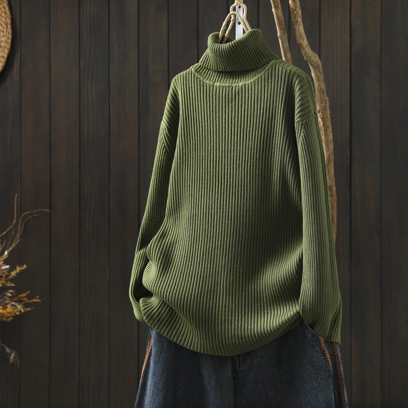 

Women Casual Sweaters New 2025 Winter Simple Style Vintage Turtleneck Solid Color Female Long Sleeve Knitted Pullovers M2088