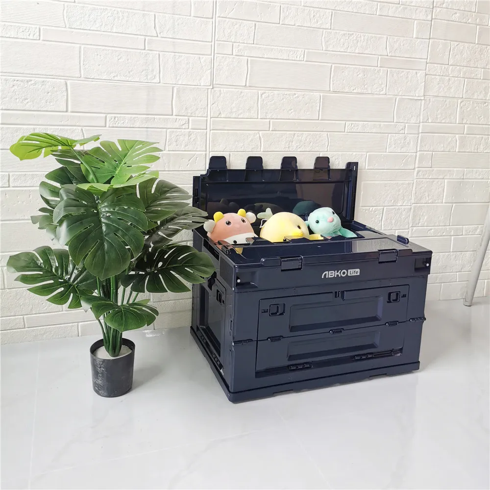 Лидер продаж, темно-синий цвет, 50 л, для кемпинга, для домашнего хранения, высококачественный пластиковый складной ящик для хранения с открытой передней частью