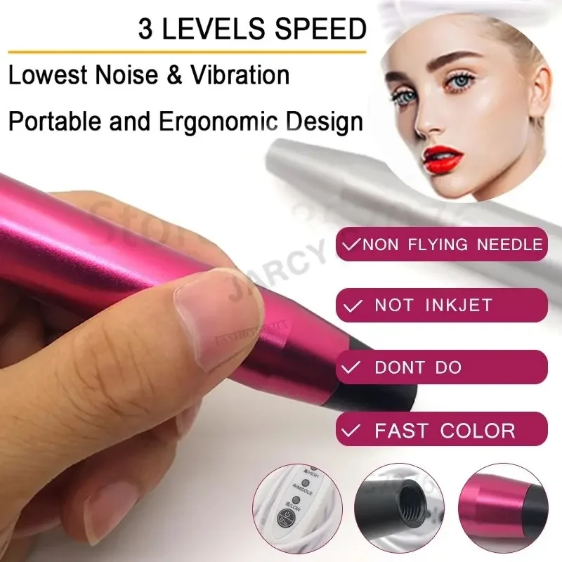 Permanent Makeup Machine Rotary Tattoo Gun Pen Tattoo Pen Makeup Beauty Art Eyebrow Lip Microblading with Cartridge Needles