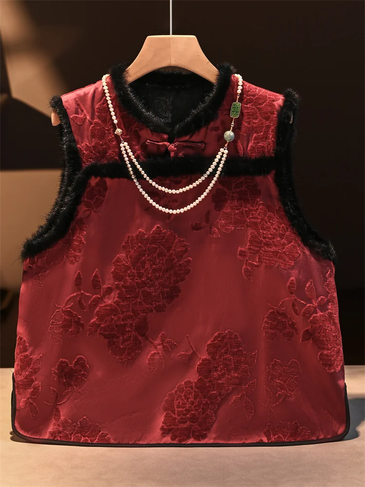 

Новая китайская хлопковая жилетка в стиле ципао/танчжуан, осенне-зимняя, ретро, на пуговицах, теплая, для новогодних праздников, верхняя одежда