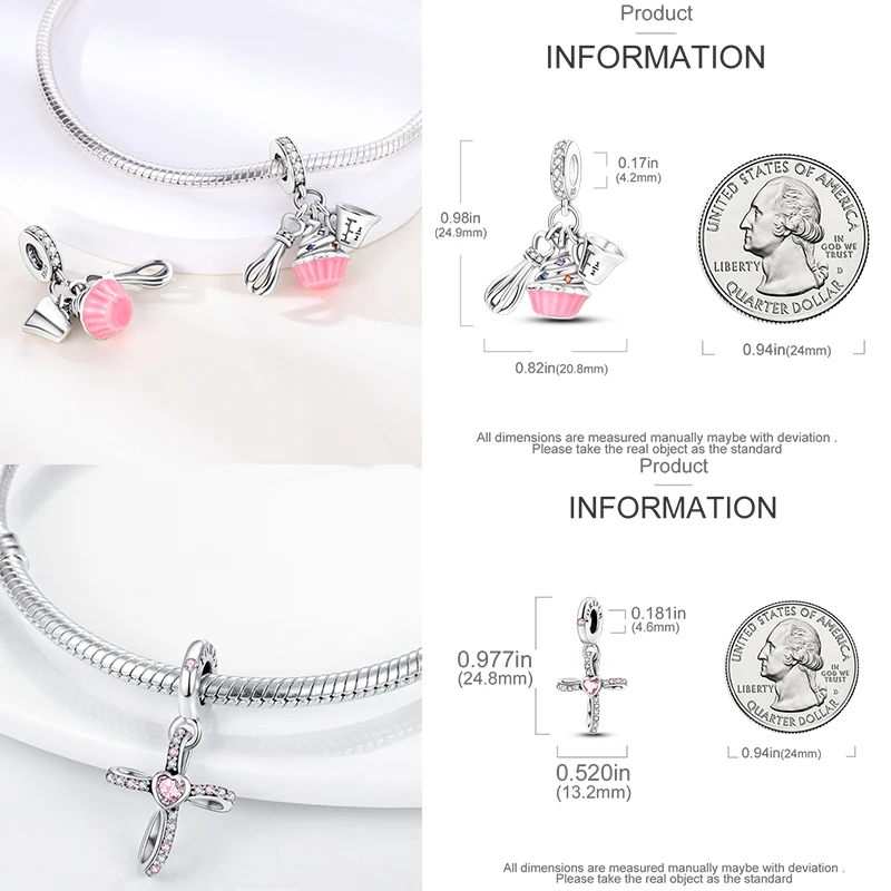 925 Sterling Silber Rosa Charm-Perlen Parfüm Katze Kaffeetasse High Heel Spielcontroller Cupcake DIY Armband Geschenk für Frauen – Detail 5
