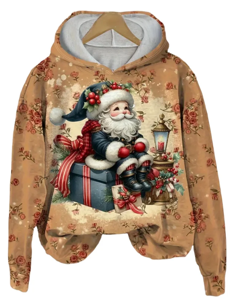 

Funny Cartoon Santa Claus 3D Printed Hoodies For Women Autumn Winter Leisure Fashion Cartoon Y2k Christmas Element Sweatshirts