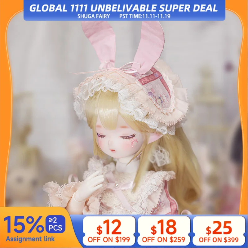 

Кукла ShugaFairy 1/4 BJD Берил - Тема Сакуры для сна, полный комплект из смолы с кроличьими ушками и нарядкой