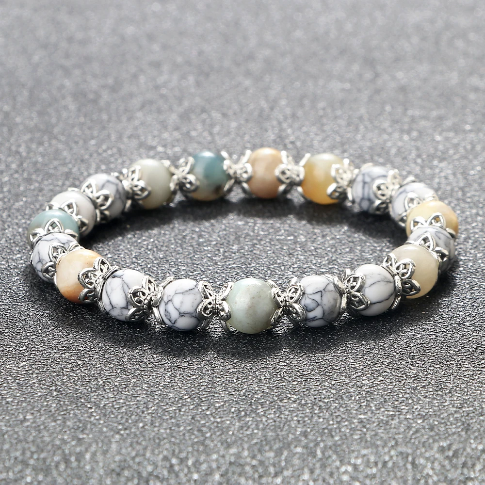 8mm Natural Stone White Bracelet for Women Pink Quartz Onyx Agates Lava Beads Stretch Bangles Strand Bracelets Men Jewelry Gifts