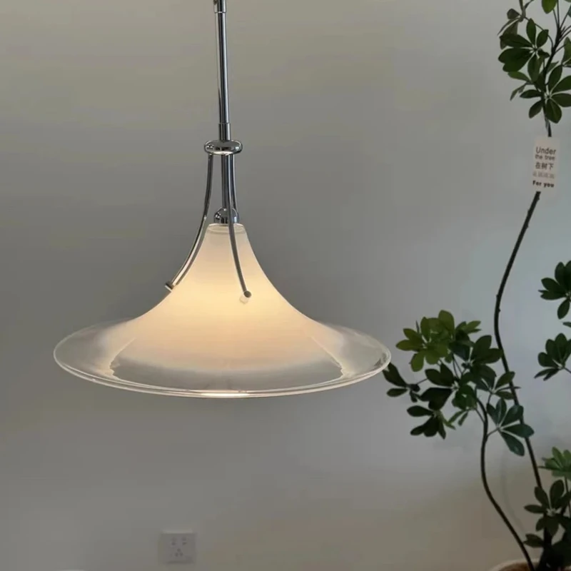 Medieval Milk white glass pendant lamp silver iron 40cm magnolia flower shaped design Hanging lamp for Dining Kitchen Lighting