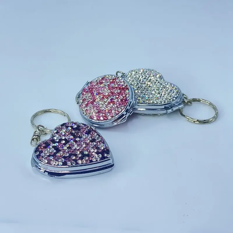 Diamond-Encrusted Foldable Small Mirror Creative/portable Double-Sided Cute Handheld Clamshell Type Can Stand for Girls
