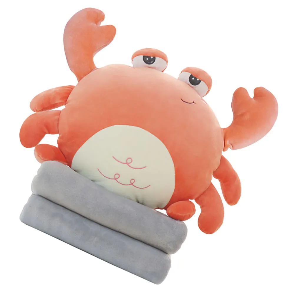 Crab Pillow Quilt Cartoon Animal Coral Fleece Blanket for Office Travel Dual Purpose Lovely Soft Foldable