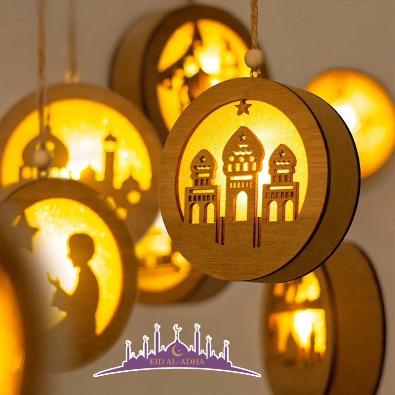 

Eid Mubarak Night Light Desktop Ornament Ramadan Kareem Round Lantern Lamp Islam Muslim Festival Hollow Lamp Decor