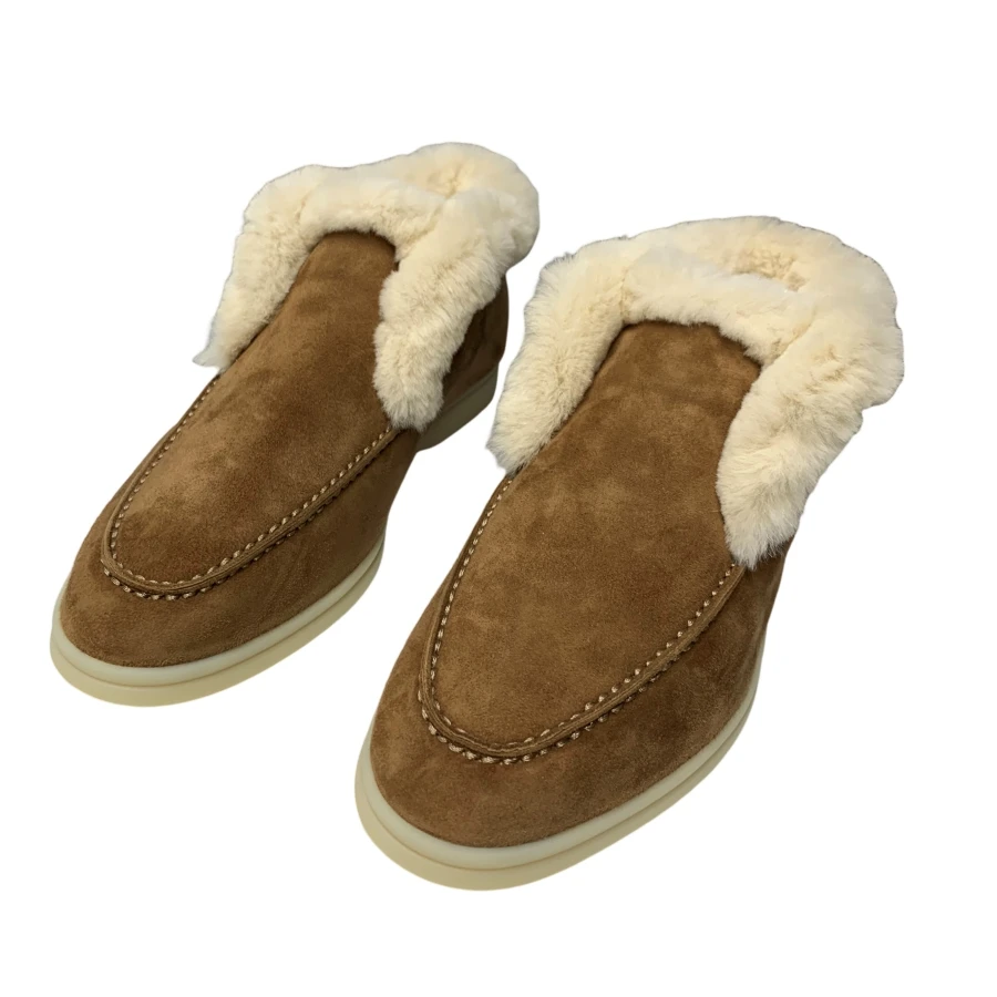 Luxury Women Shearling Fur Trim Loafers Soft Suede Slip On Flats Winter Warm Wool Lined Ladies Casual Walking Shoes BH1527