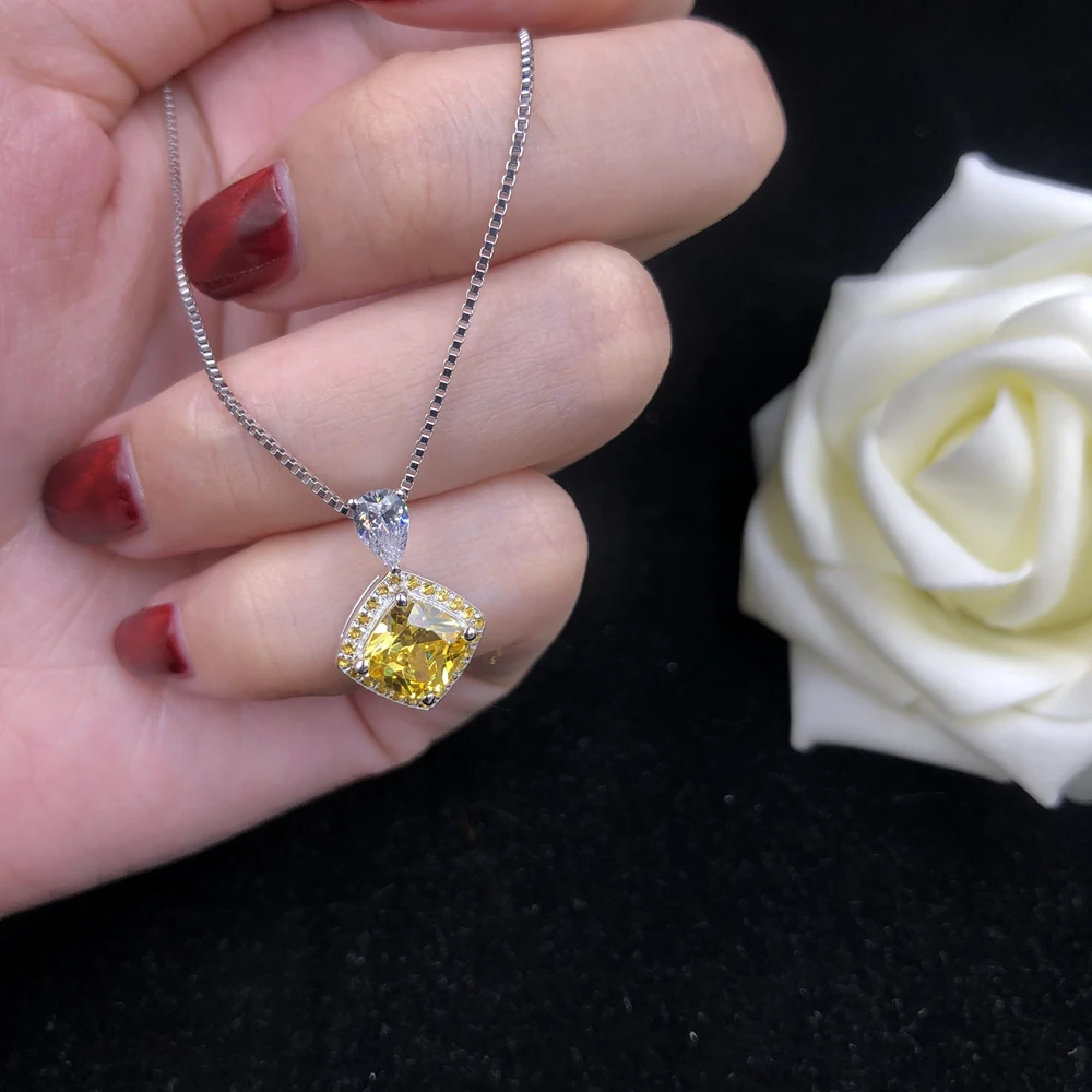Beliebte solide 18 Karat Weißgold Anhänger 2ct gelb Kissen Diamant Verlobung Anhänger Halskette Frauen niedlichen Reises chmuck – Detail 4
