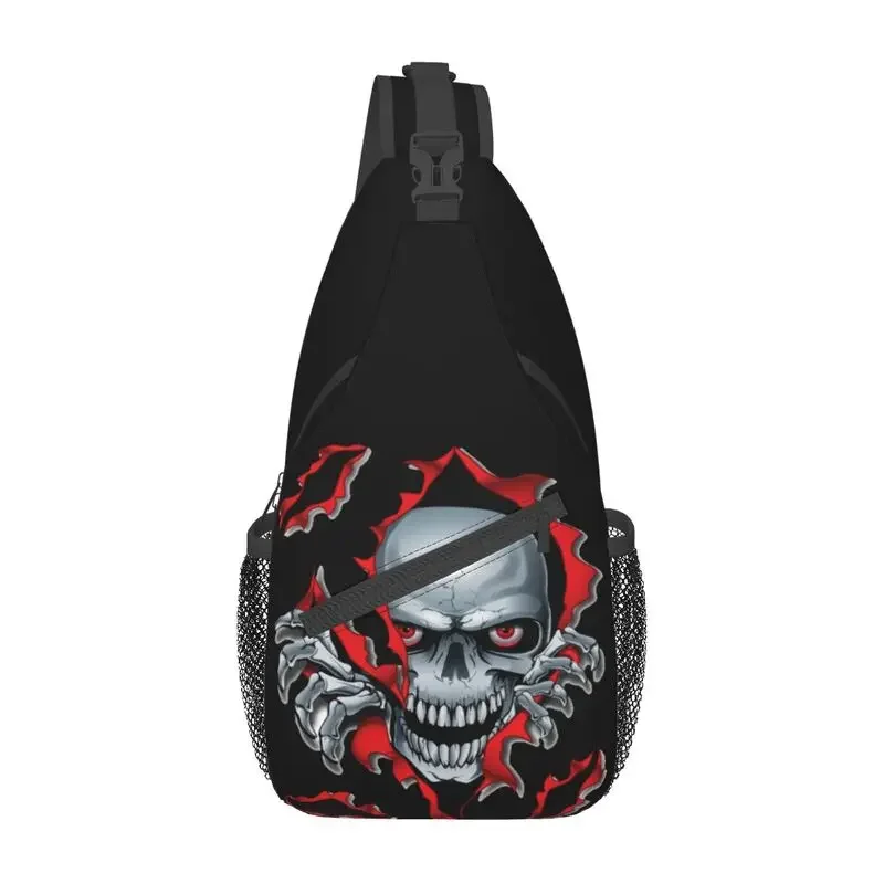 Rip Skull Sling Chest Bag  Gothic Skeleton Shoulder Crossbody Backpack for Men Cycling Camping Daypack