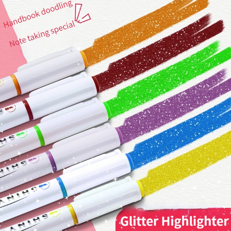 4 Colors/box Kawaii Glitter Highlighter Pen Pastel Fine Pastel HighlighterMarker Scrapbook Painted Stationery School Supplies