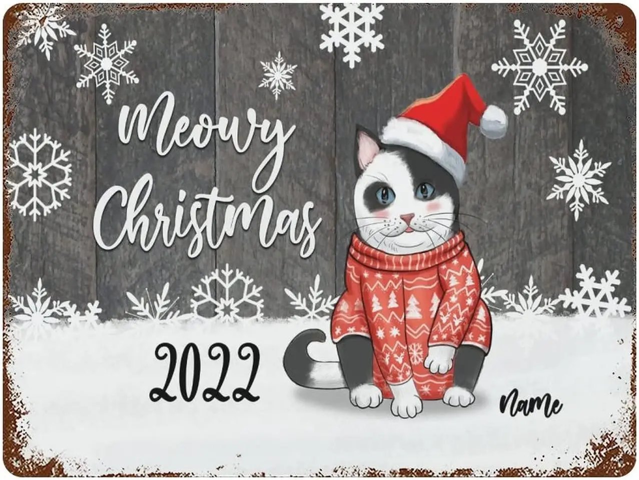 Custom Signs Personalized Meowy Christmas Cat Metal Signs 12