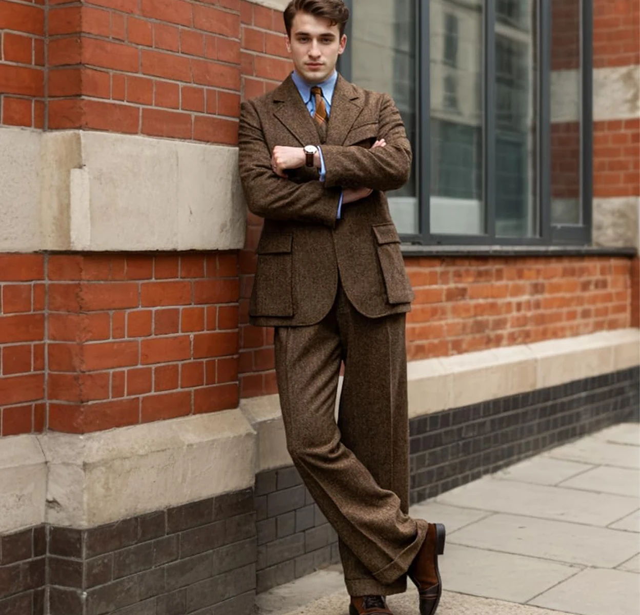 

Autumn Men's 2-piece Suit Set Herringbone Retro Tweed Slim Fit Suit Jacket Pants Suitable For Business Banquet Dance Party