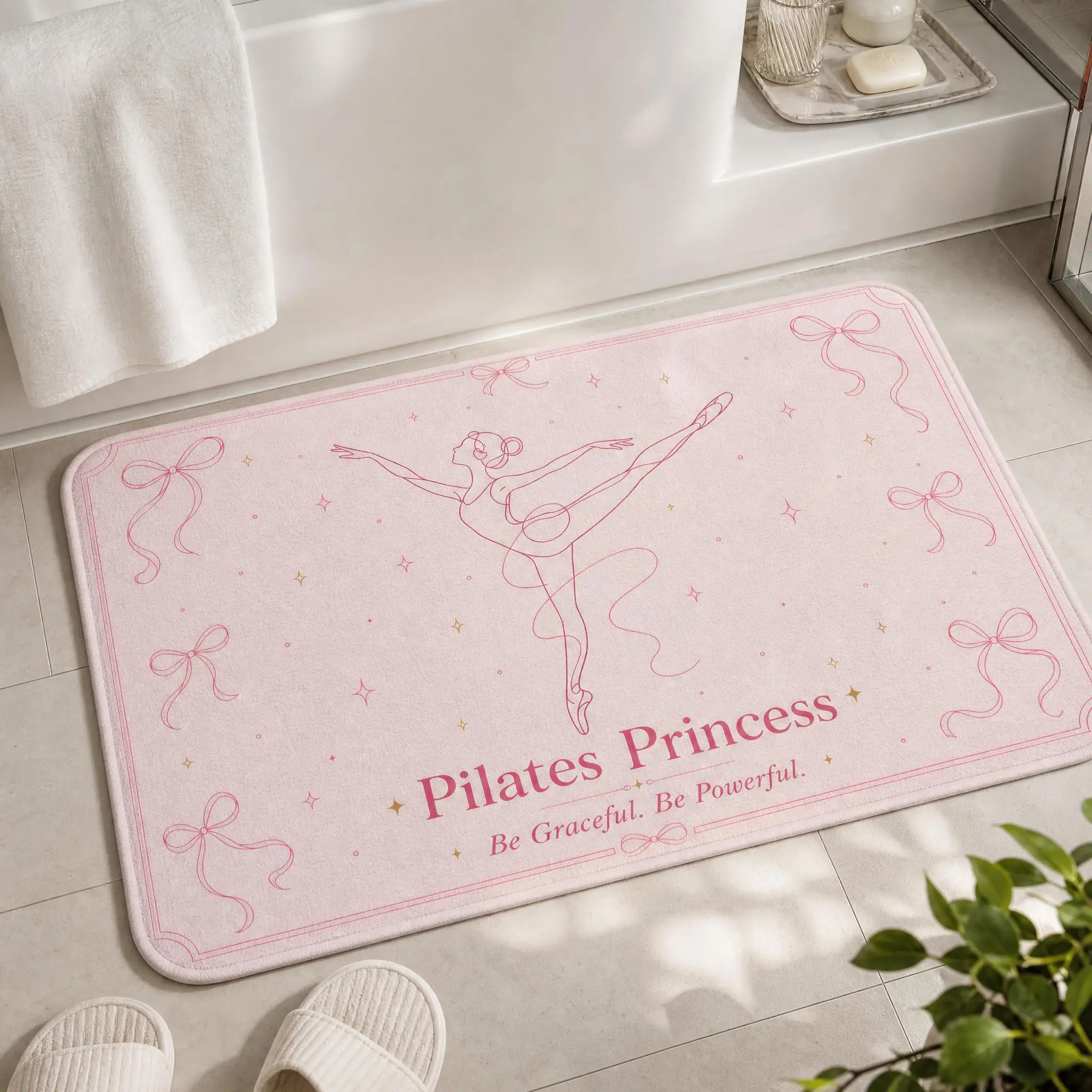 Pink Bow Ballet Line Art Floor Mat, Suitable For Decorating Living Rooms And Bedroom Entrances, A Unique Holiday Gift view 3