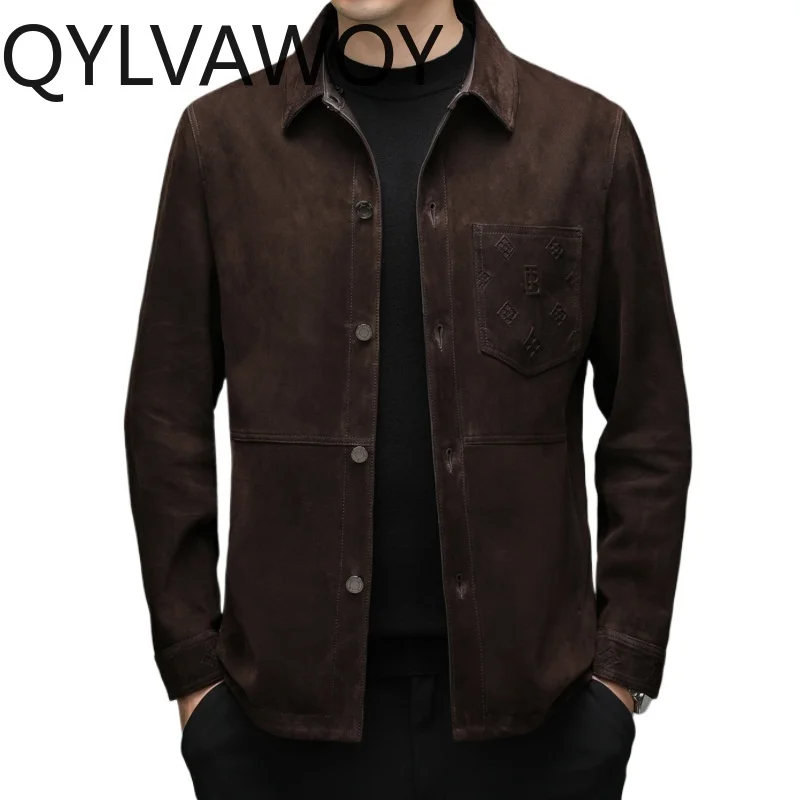 QYLVAWOY Genuine Leather Jacket Man Suede Vintage Jacket Autumn Winter Jackets Slim-fit Jackets for Man Jaqueta Masculina Casual