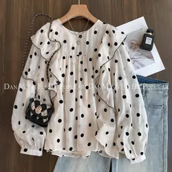 Female Spring Summer Korean Fashion Office Lady All-match Ruffles Women Shirts Appear Thin Loose Pullover Long Sleeve Top Tee