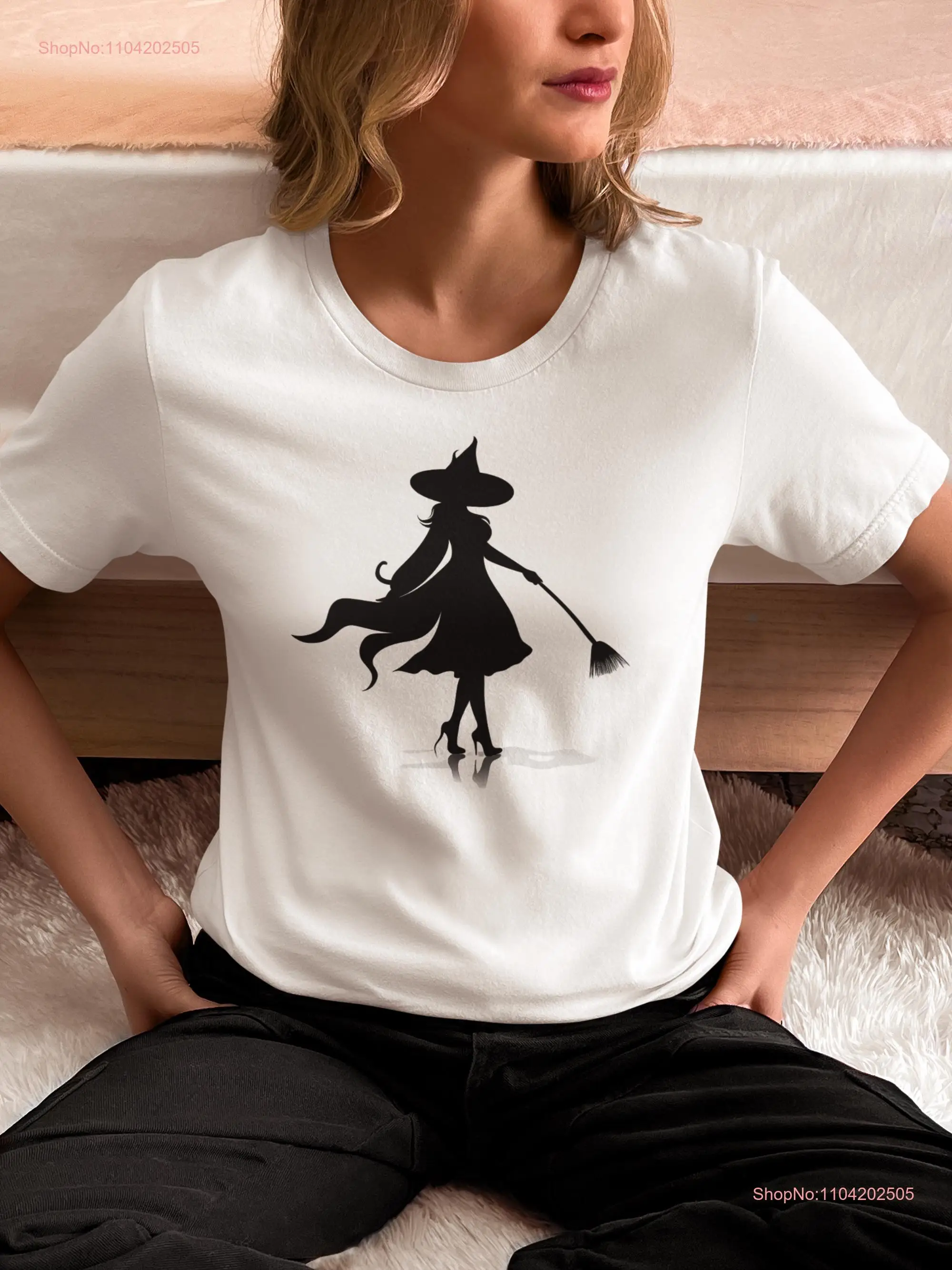 Halloween Witch Silhouette T Shirt Witches Witchy Lover Autumn Broomstick October Magical long or short sleeves