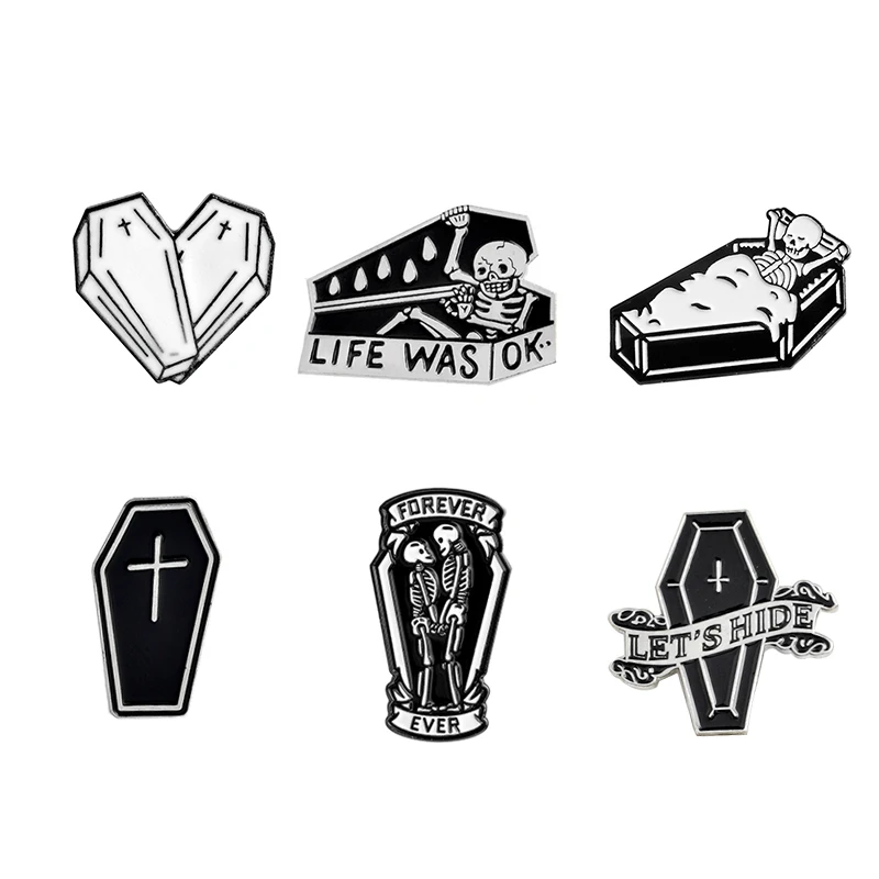 Enamel Pins Black Dark Humor Brooches Badges Backpack Denim Shirt Lapel Pins Punk Dead Jewelry Gift Gothic Dark Coffin