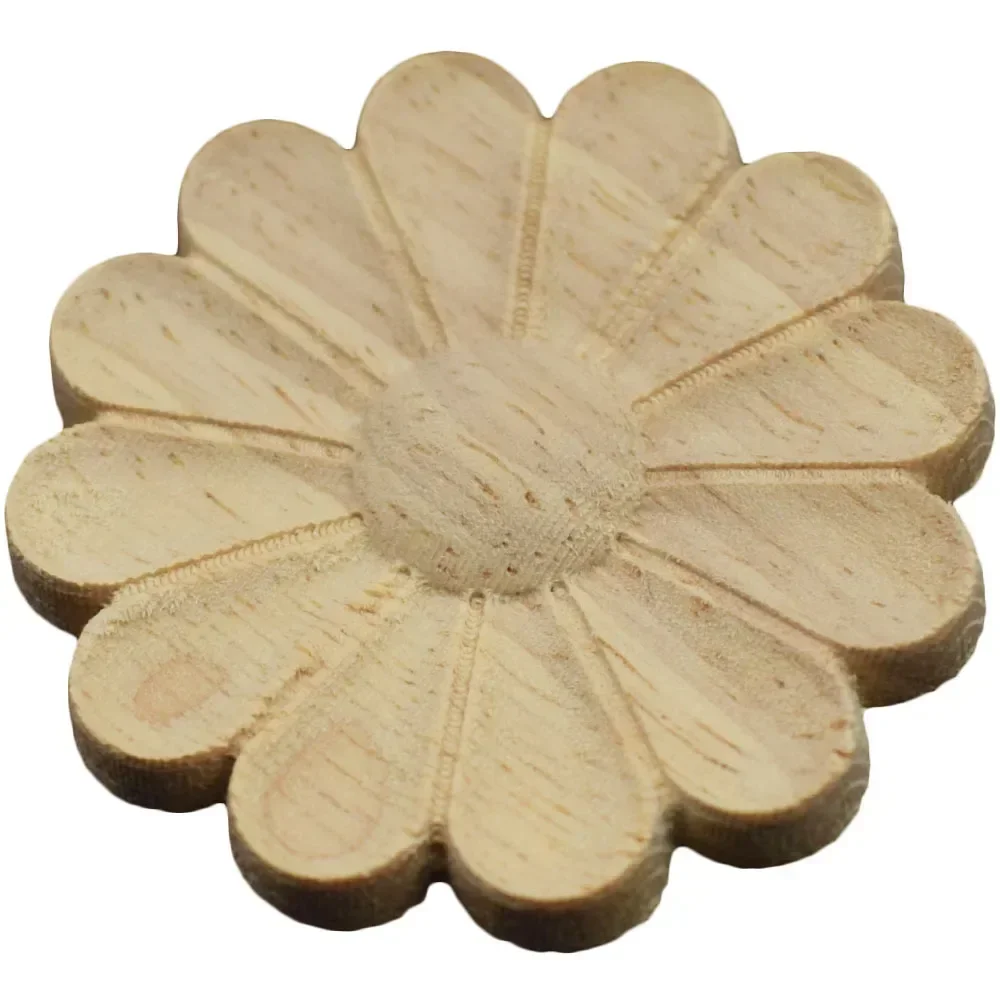 10PCS Round Floral Wood Carved Decal Corner Appliques Frame Woodcarving Flower Figurines Crafts Home Furniture Decor 5-8CM