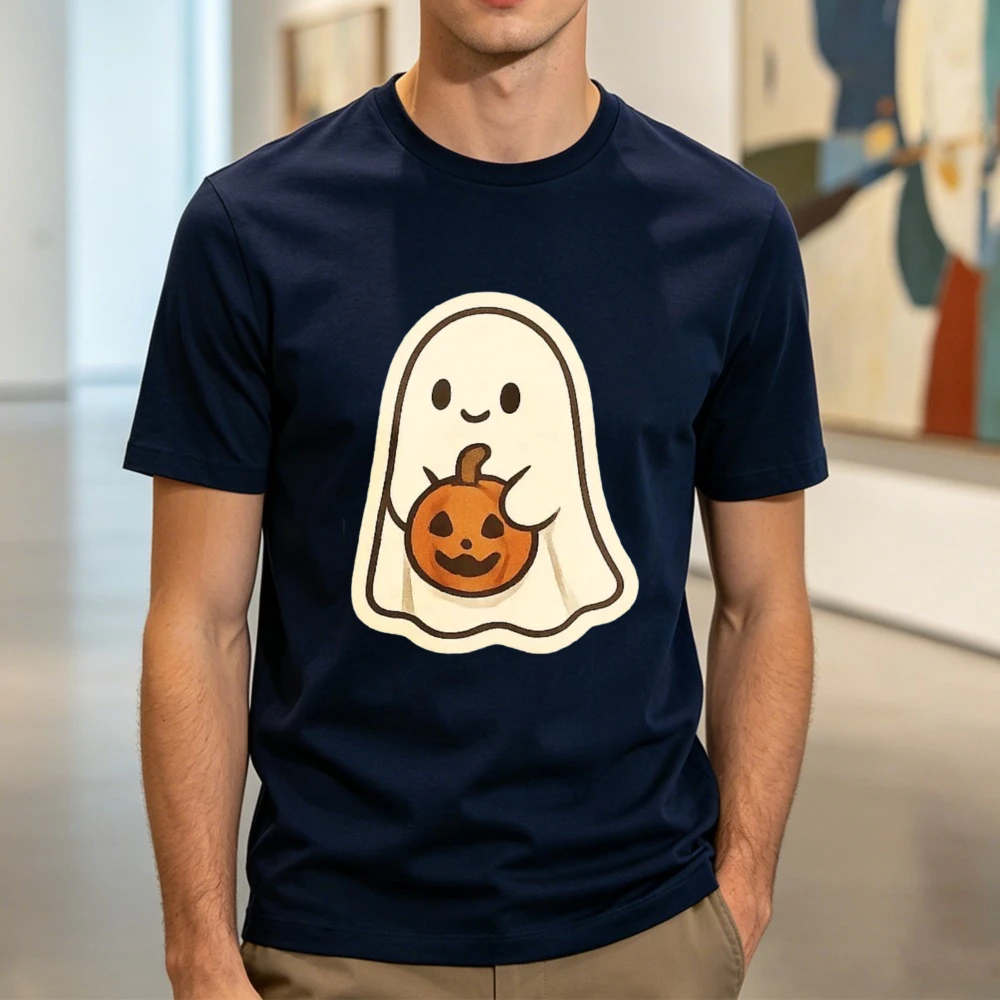 Cute Ghost Pumpkin Cotton Tshirt Unisex Casual Trendy Tee Kawaii Halloween Streetwear Top Fashion Pick For Autumn Holiday Tshirt