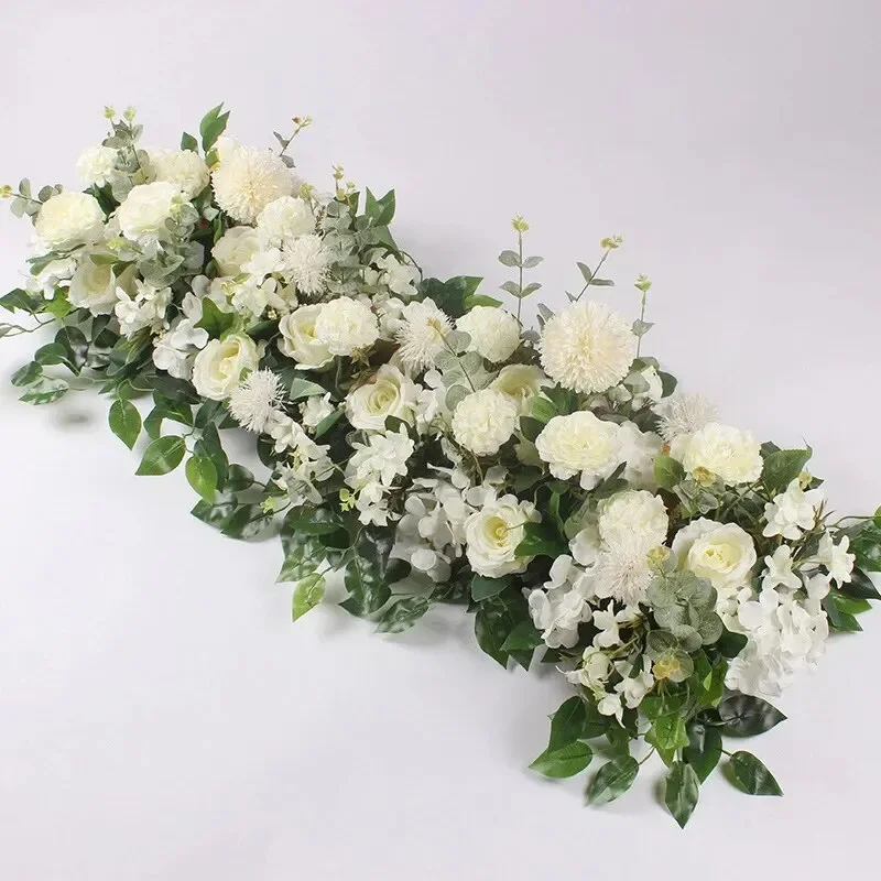 100cm White Rose Artificial Flower Row Wedding Table Centerpiece Flowers Backdrop Wall Arches Decor Party Stage Floral