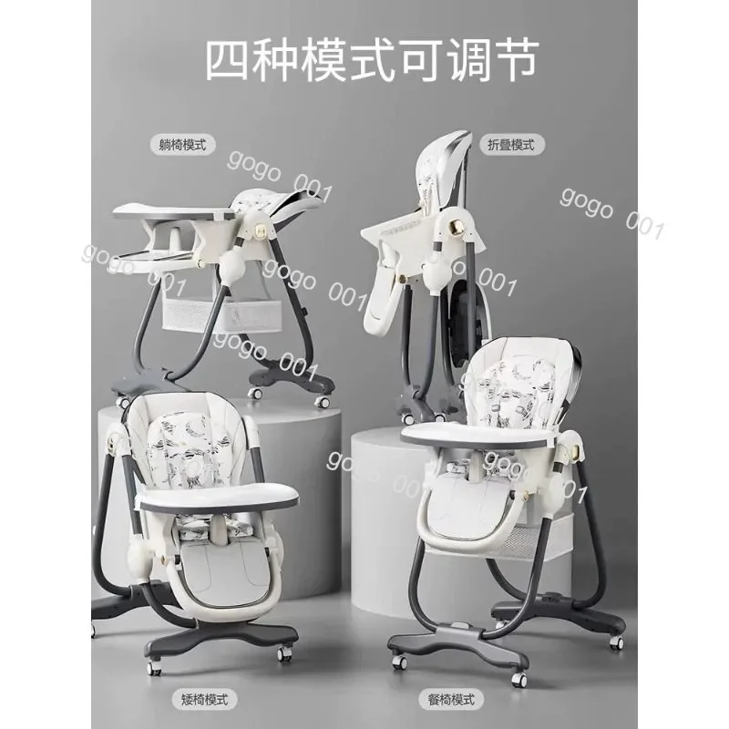 Foldable Baby High Chair Adjustable Height Toddler Dining Chair with Wheels for Home
