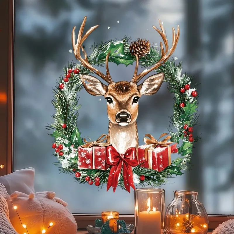 1PC Christmas Decorations Garland Deer Electrostatic Window Stickers PVC Static Stickers Window Decorations Christmas Decoration