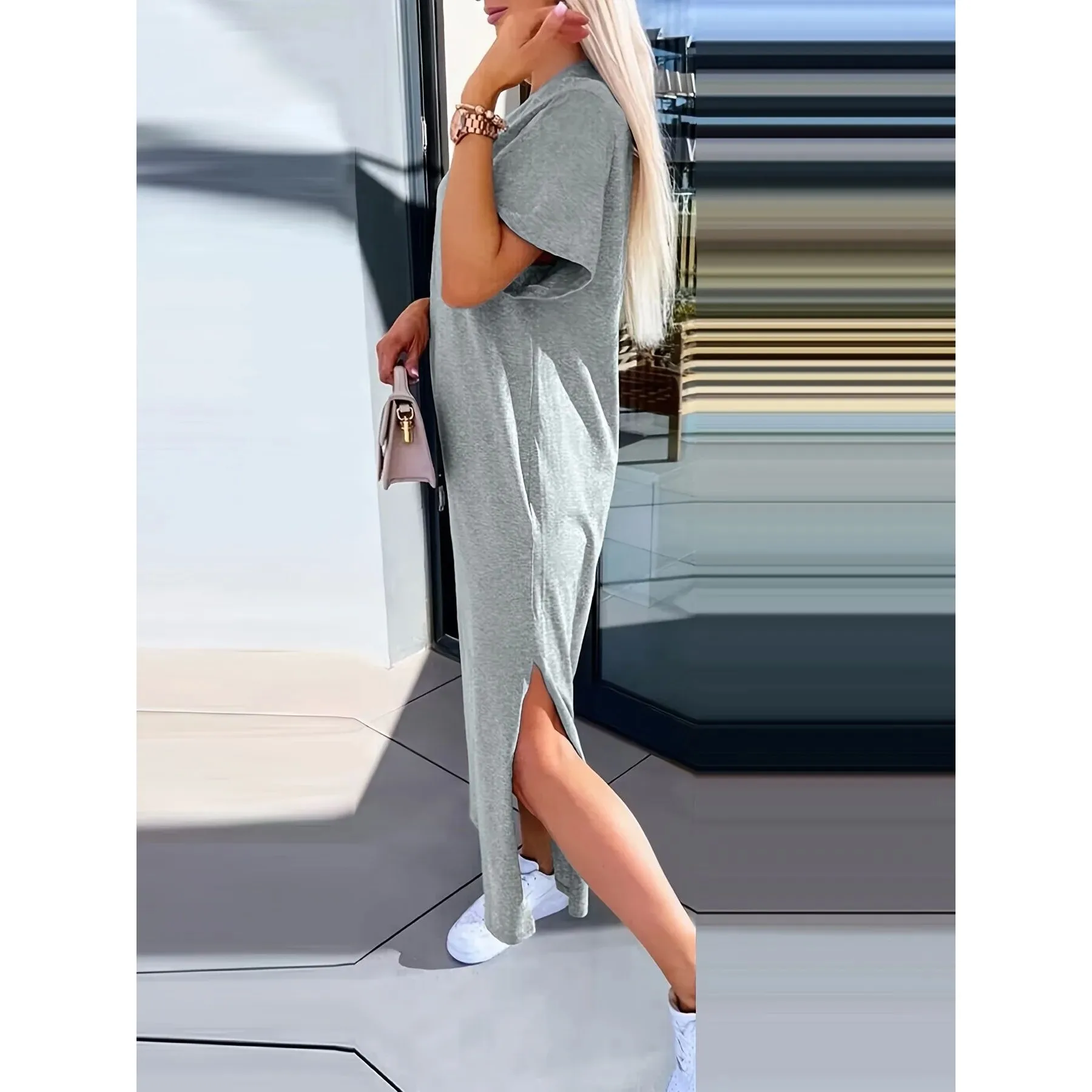 T-shirt Long d'été Dr pour femmes Claing Ong Dr Casual Faionable Maxi Dr pour dames 00% d'autres matériaux