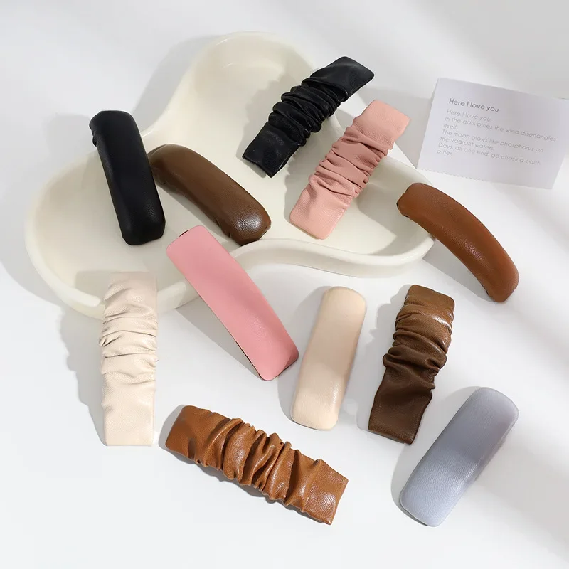 Korean New Leather Fold Solid Color Hair Clips Simple Elegant Hair Clips for Girls Headwear Women Hair Accessories