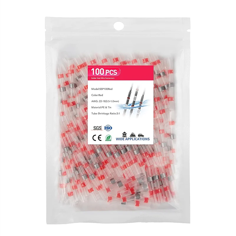 100 Uds conectores de cable termorretráctiles SST manga impermeable AWG26-10 empalme eléctrico a tope Terminal de sello de soldadura estañado