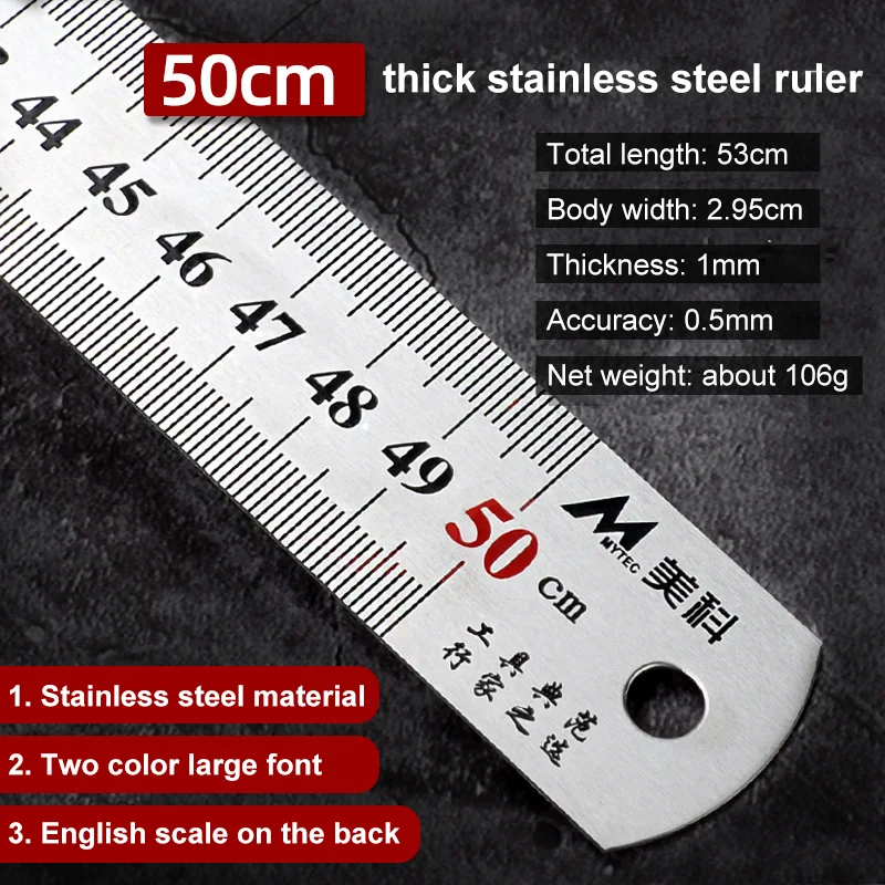 Stainless Steel Double Side Straight Ruler Centimeter Inches Scale Metric Ruler Precision Measuring Tool 15cm/20cm/30cm/50cm