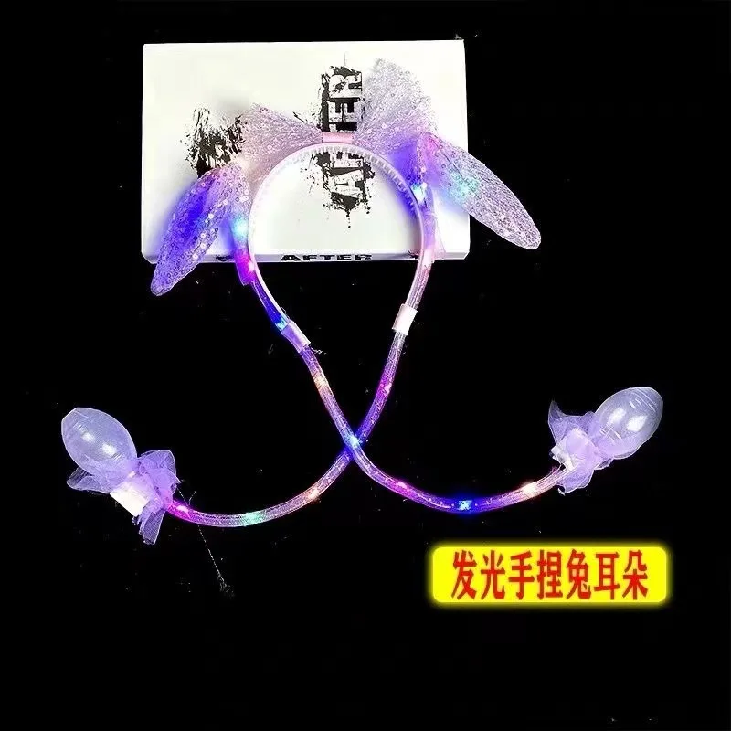 Color LED Flashing Bunny Ear Hair Hoop, Press Movable Sequins Rabbit Headband, Night Party Costume Photo Accessory
