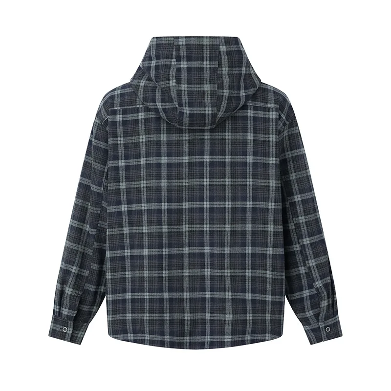 MWJLPWQ American Retro Plaid Cleanfit Long-Sleeve Spliced Shirt Trendy Spring Autumn Loose-Fitting Versatile Casual Tops 17248