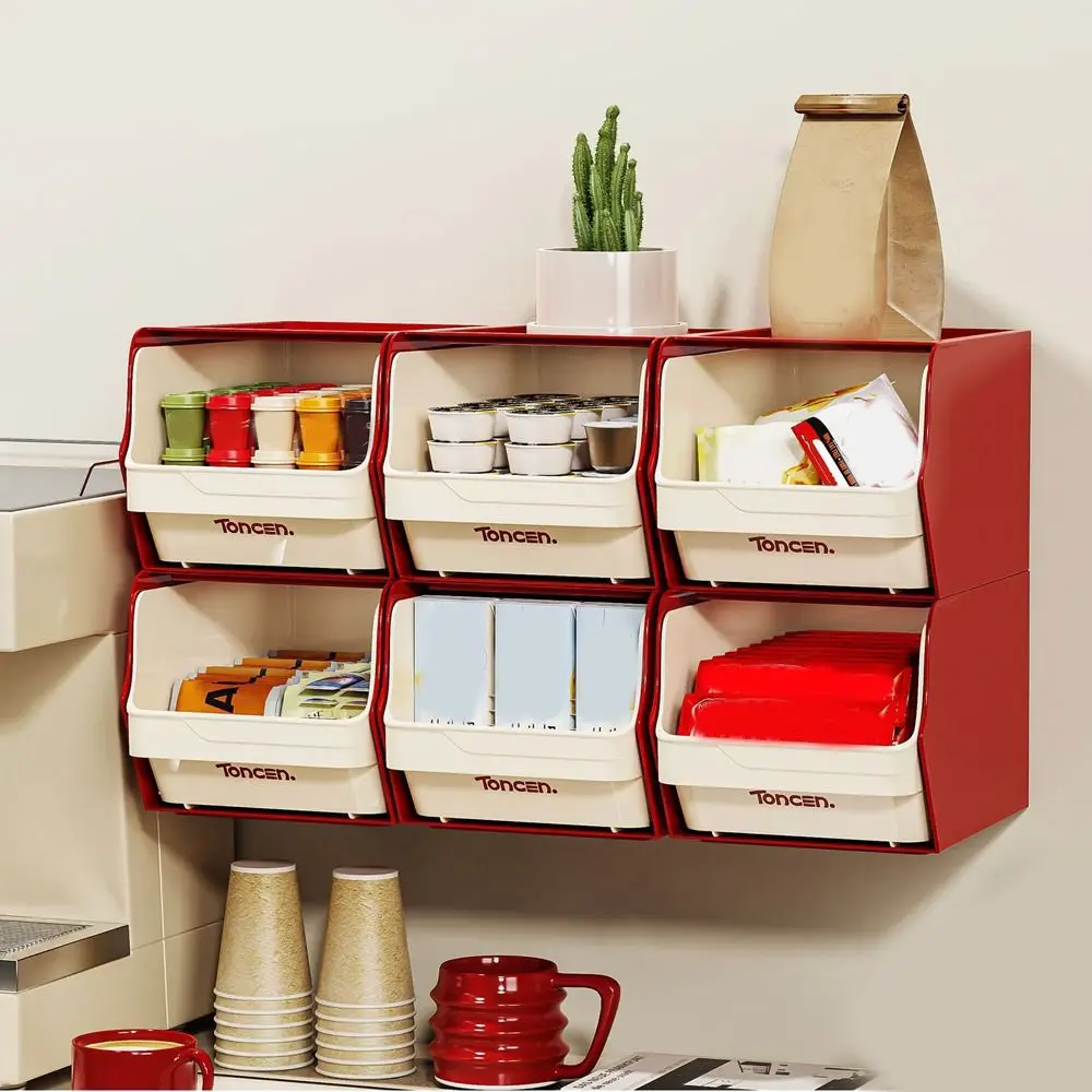 

Wall-Mounted Tea Bag Storage Box Dustproof Plastic Instant Coffee Rack Stackable Sundries Storage Rack Office