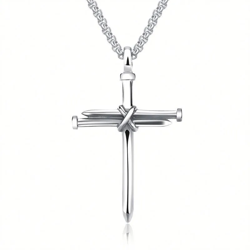 

Steel Gold Black Color Fashion Mens Iron Nail Cross Pendant Necklace Stainless Steel 3mm Round Box Chain Jewelry Gift For Men