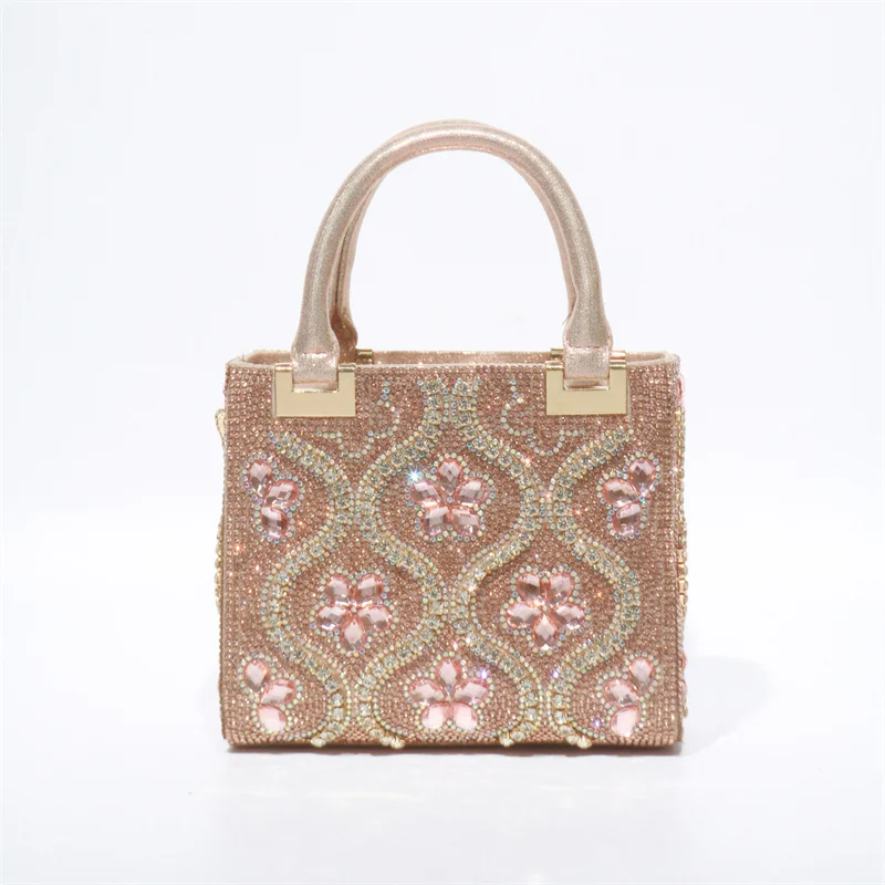

Small Square Women's Evening Bags High-end Rhinestone Beading Handbags Formal Party KTV Princess Top-handle Bags Silver Bag