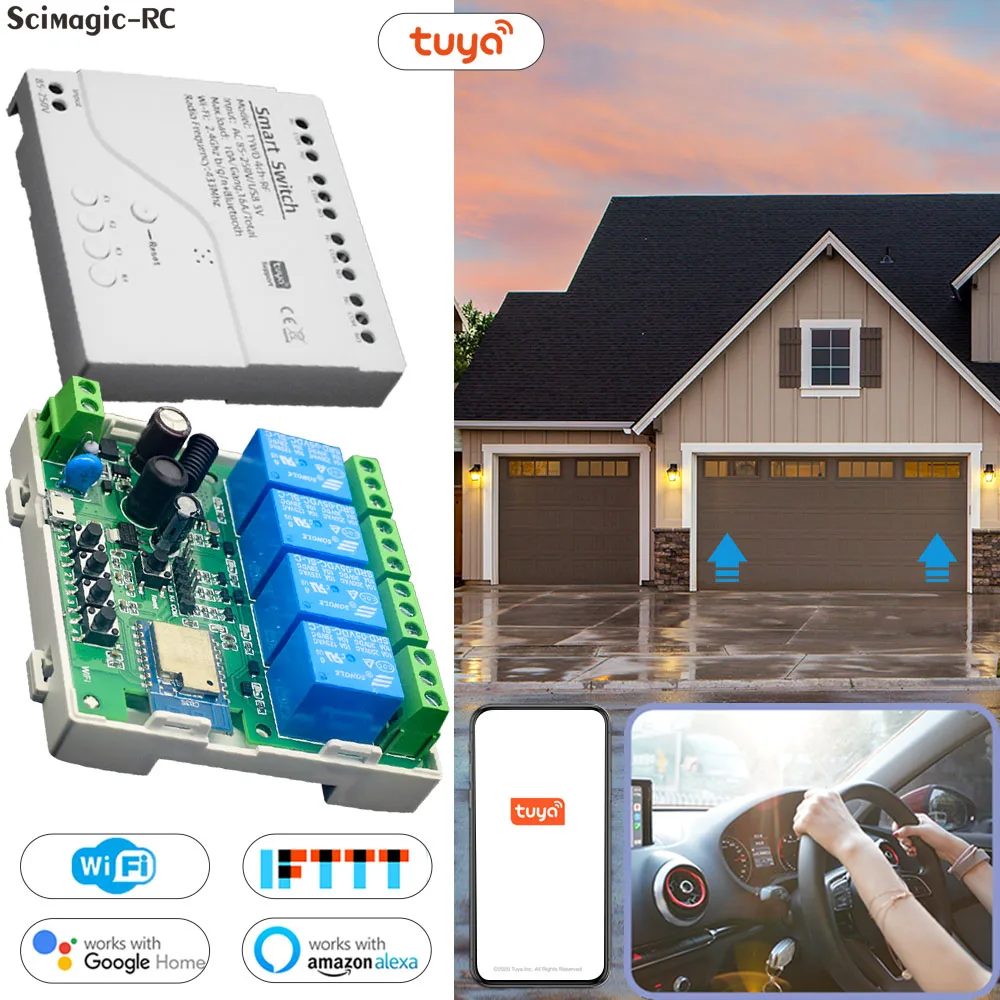 Tuya Smart Life Garage Door Motor Receiver 4CH Switch Controller WiFi Switch Alexa Opening Home Control Contact Voice