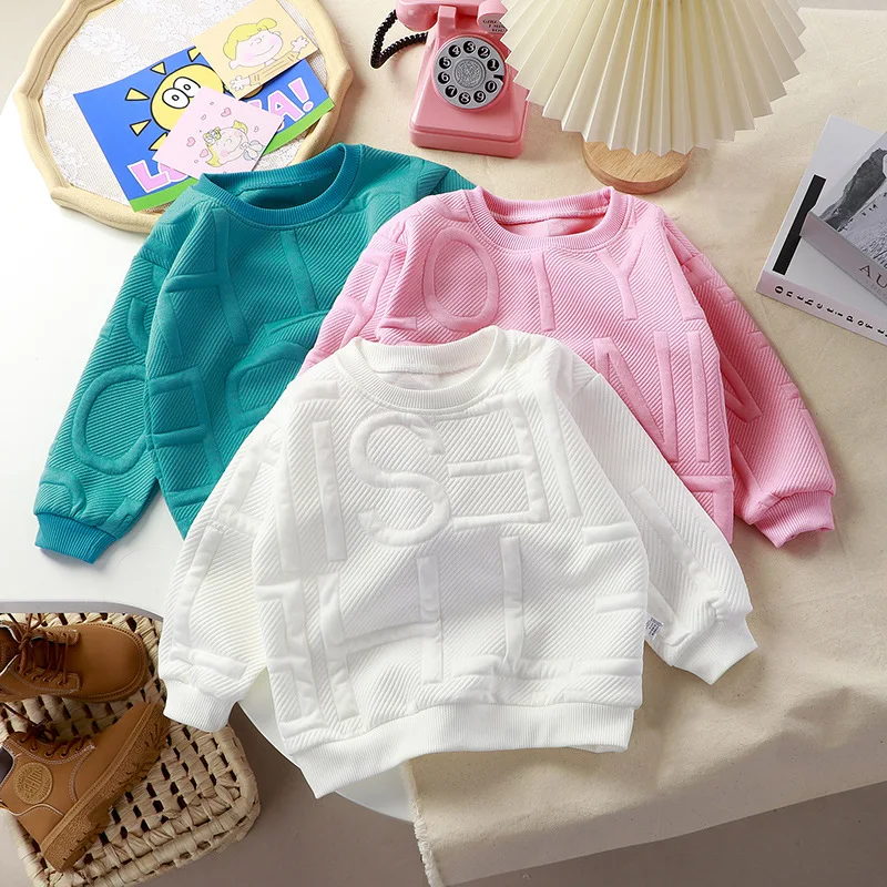 

Spring Children's Sweater Korean Edition Round Neck Pullover for Boys' Bottom Coat for Girls' Autumn Clothing for Children