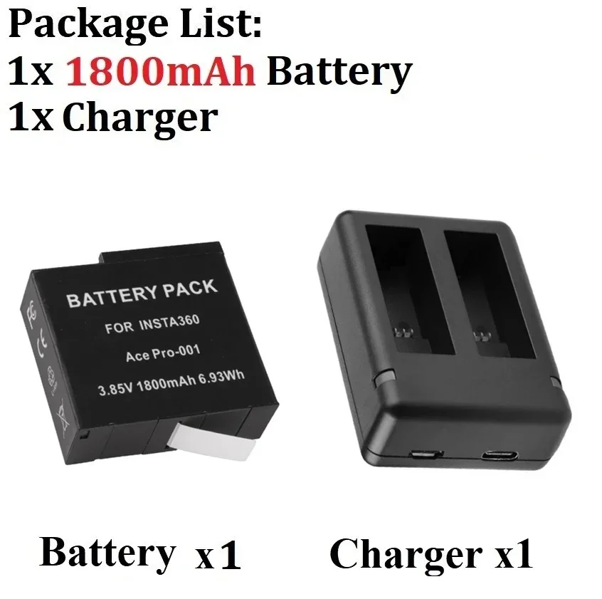 Battery Pack for Insta360 Ace Pro/Ace + dual slots charger for Insta360 Ace Pro Accessories Digital Batteries 1800mAh