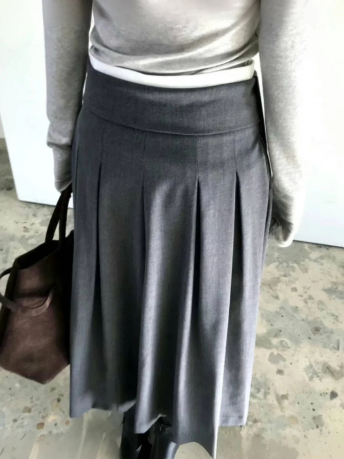 Korean Sle High Waist A-Line Skirt Women's Faionable Geometric Waist Seal Sa Pleated Design f-length Skirts