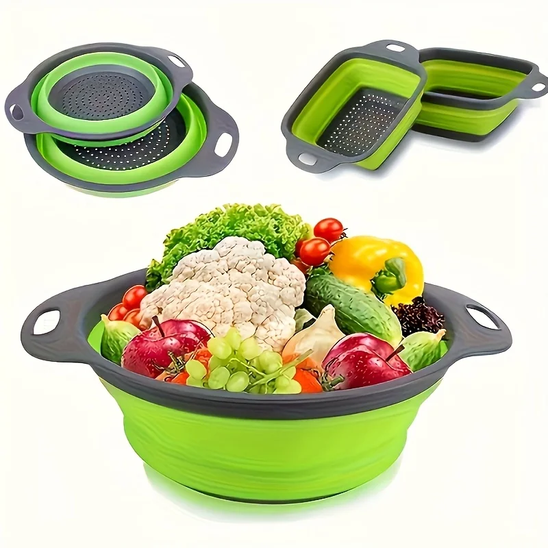 

Silicone vegetable and fruit cleaning and drainage basket cleaning basket Folding water filter net Kitchen Gadgets foldable
