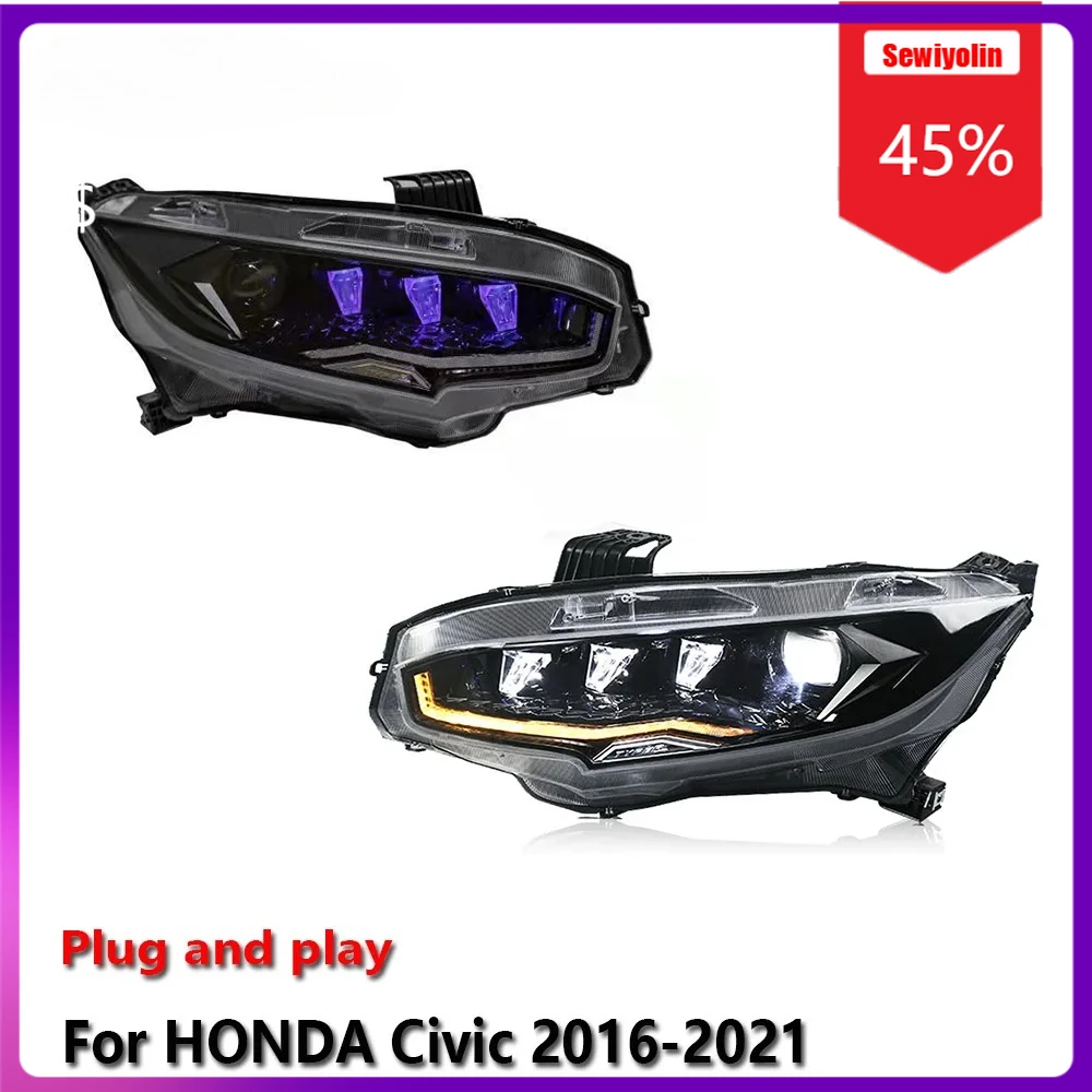 

Автомобильные светодиодные лампы Sewiyolin в сборе для HONDA Civic 2016-2021, противотуманные фары DRL, стоп-сигналы поворота